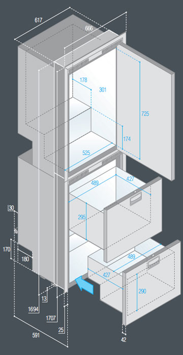 DW360 BTX upper refrigerator compartment and lower freezer/freezer compartment