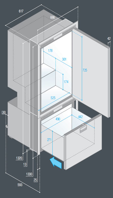 DW250IXN4-EFV-2 compartimiento superior frigorífico y compartimiento inferior congelador