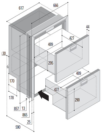 DW180 RFX doppio compartimento frigorifero / frigorifero