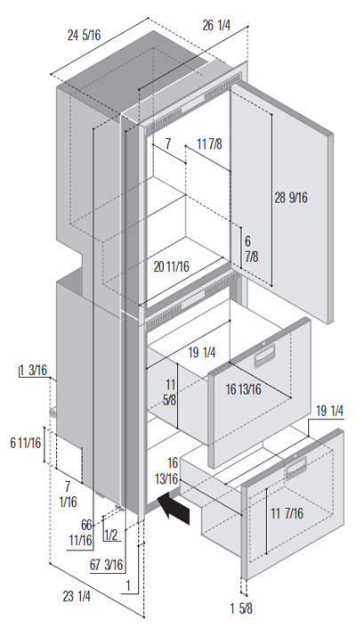 DW360IXD4-EFV compartiment supérieur du réfrigérateur et compartiment inférieur du congélateur / réfrigérateur