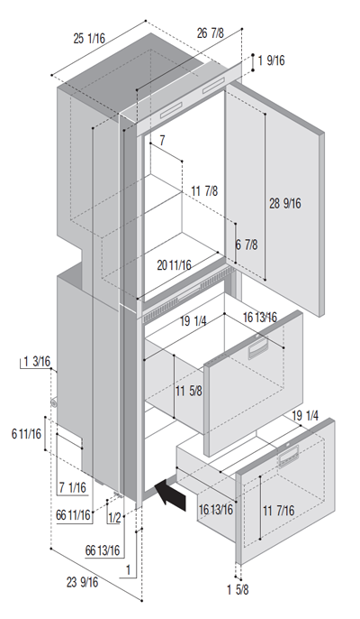 DW360 DTX compartiment supérieur du réfrigérateur et compartiment inférieur congélateur / réfrigérateur